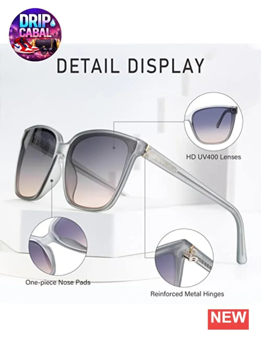 Retro Oversized Square Sunglasses UV400 TR90 Lightweight Unisex